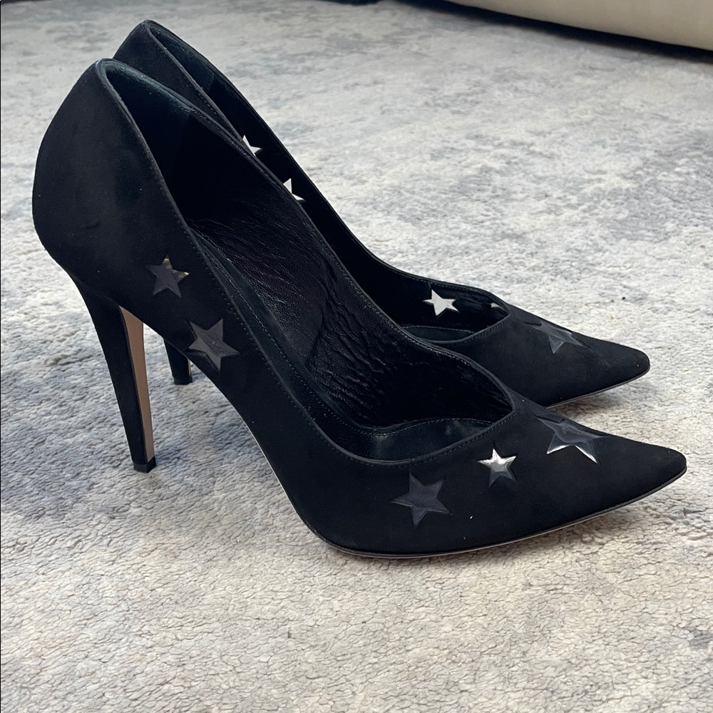 Nib Tamara Mellon Star Cut Out Suede Pointed Toe Pumps Heels Black Sz 41 — image 7 of 8